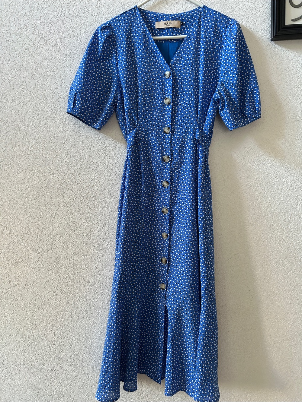 NAIN Atelier midi dress S Tie back belt Flounce hem Short sleeve LNWOT